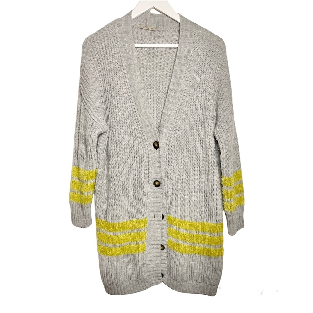 Niccolai Made In Italy gray slouchy yellow stripe cozy long cardigan sweater med